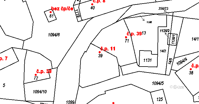 Smolina 11, Valašské Klobouky na parcele st. 39 v KÚ Smolina, Katastrální mapa