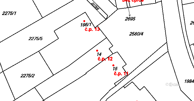Hrádek na Vlárské dráze 12, Slavičín na parcele st. 14 v KÚ Hrádek na Vlárské dráze, Katastrální mapa