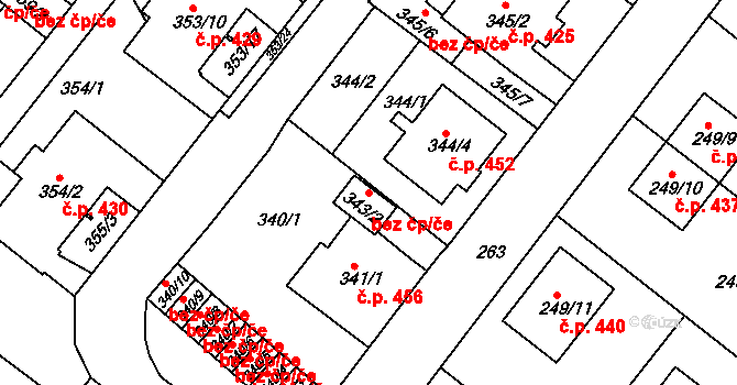 Teplice 42694370 na parcele st. 343/2 v KÚ Sobědruhy, Katastrální mapa
