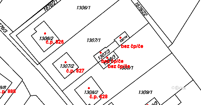 Bílina 43666370 na parcele st. 1307/3 v KÚ Bílina, Katastrální mapa
