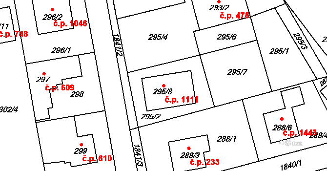 Kylešovice 1111, Opava na parcele st. 295/8 v KÚ Kylešovice, Katastrální mapa