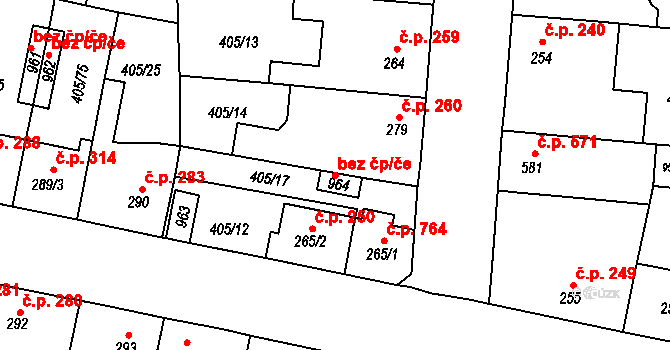Velký Osek 49163370 na parcele st. 964 v KÚ Velký Osek, Katastrální mapa