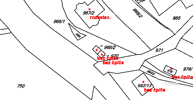 Ústí nad Labem 50250370 na parcele st. 968/2 v KÚ Sebuzín, Katastrální mapa