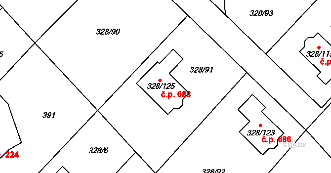 Krmelín 688 na parcele st. 328/125 v KÚ Krmelín, Katastrální mapa