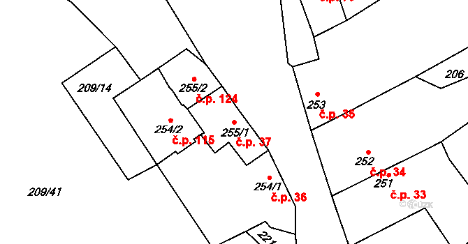 Beroun-Závodí 37, Beroun na parcele st. 255/1 v KÚ Beroun, Katastrální mapa