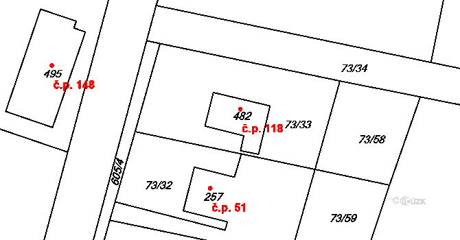 Byškovice 118, Neratovice na parcele st. 482 v KÚ Byškovice, Katastrální mapa