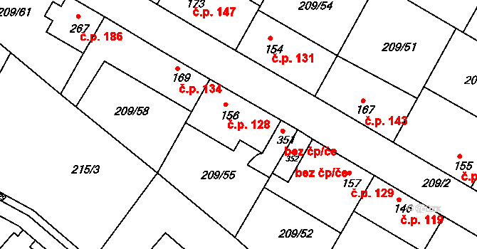 Dolany nad Vltavou 128 na parcele st. 156 v KÚ Dolany u Prahy, Katastrální mapa
