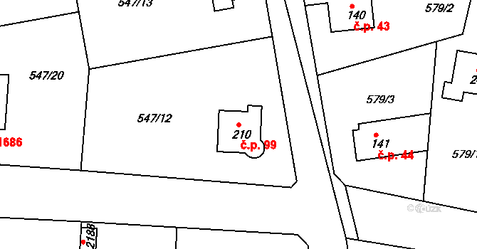 Pikovice 99, Hradištko na parcele st. 210 v KÚ Hradištko pod Medníkem, Katastrální mapa