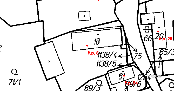 Vrhaveč 8 na parcele st. 18 v KÚ Vrhaveč u Klatov, Katastrální mapa