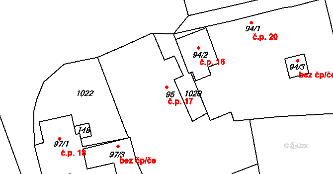 Bujesily 17 na parcele st. 95 v KÚ Bujesily, Katastrální mapa