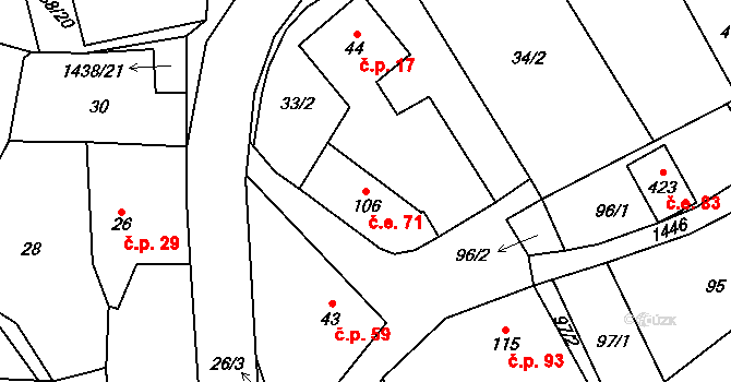 Cheznovice 71 na parcele st. 106 v KÚ Cheznovice, Katastrální mapa