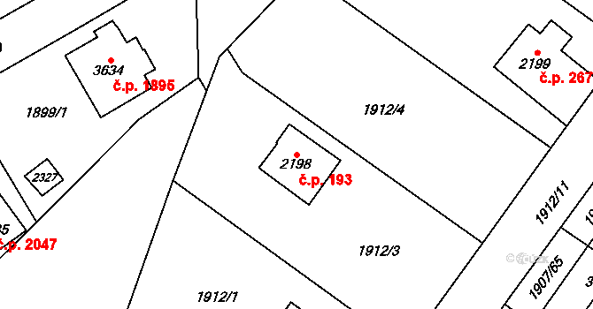 Náchod 193 na parcele st. 2198 v KÚ Náchod, Katastrální mapa
