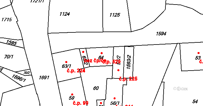 Hronov 529 na parcele st. 64 v KÚ Hronov, Katastrální mapa