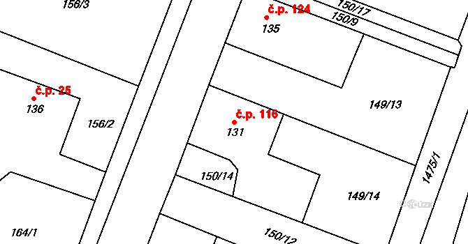 Býšť 116 na parcele st. 131 v KÚ Býšť, Katastrální mapa