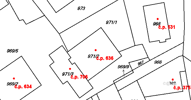 Jedovnice 636 na parcele st. 971/2 v KÚ Jedovnice, Katastrální mapa