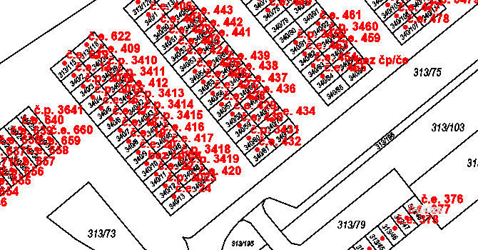 Vyškov-Předměstí 430, Vyškov na parcele st. 340/59 v KÚ Vyškov, Katastrální mapa