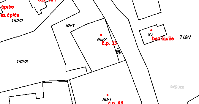 Mostkov 33, Oskava na parcele st. 65/2 v KÚ Mostkov, Katastrální mapa