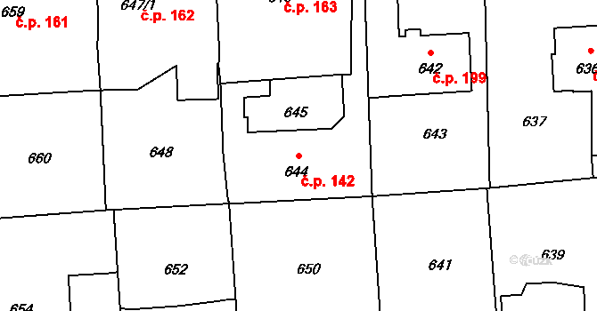 Postřelmov 142 na parcele st. 644 v KÚ Postřelmov, Katastrální mapa