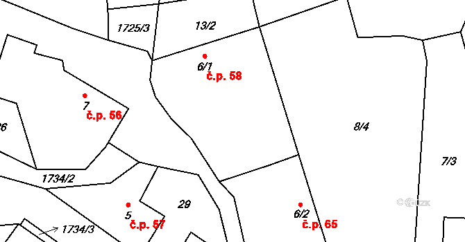 Svojetín 58 na parcele st. 6/1 v KÚ Svojetín, Katastrální mapa