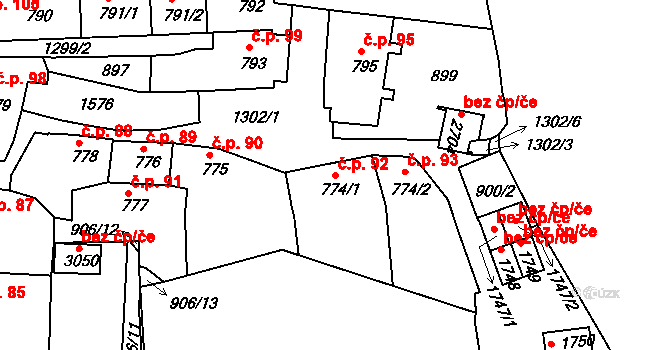 Latrán 92, Český Krumlov na parcele st. 774/1 v KÚ Český Krumlov, Katastrální mapa