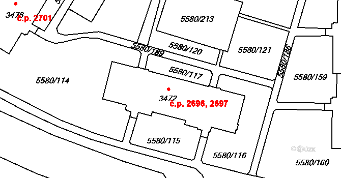 Žatec 2696,2697 na parcele st. 3472 v KÚ Žatec, Katastrální mapa