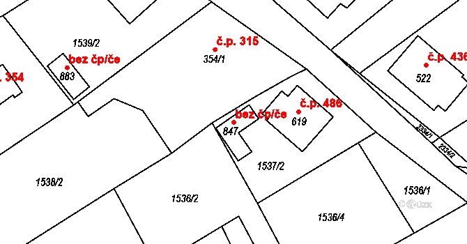 Křižanov 93198370 na parcele st. 847 v KÚ Křižanov, Katastrální mapa