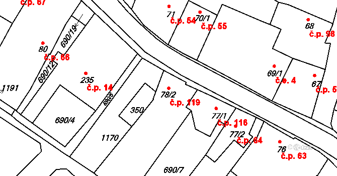 Herálec 119 na parcele st. 78/2 v KÚ Herálec, Katastrální mapa