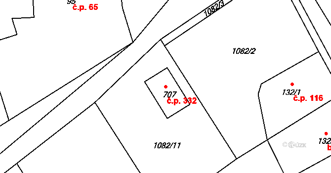Nošovice 332 na parcele st. 707 v KÚ Nošovice, Katastrální mapa