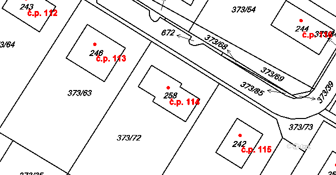 Hrdly 114, Bohušovice nad Ohří na parcele st. 258 v KÚ Hrdly, Katastrální mapa