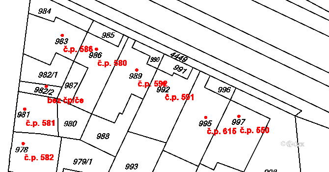 Chotěboř 591 na parcele st. 992 v KÚ Chotěboř, Katastrální mapa