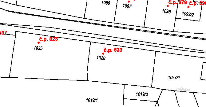 Klobouky u Brna 633 na parcele st. 1026 v KÚ Klobouky u Brna, Katastrální mapa