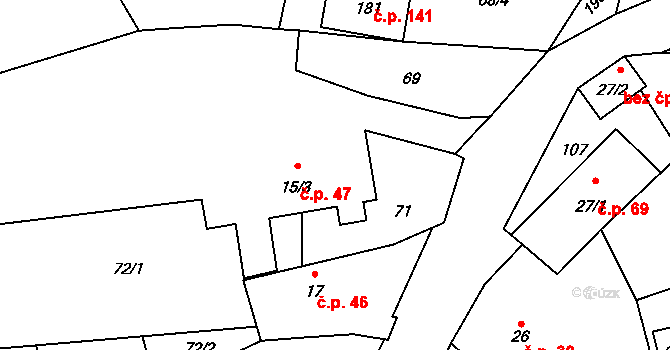 Neurazy 47 na parcele st. 15/3 v KÚ Neurazy, Katastrální mapa