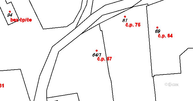 Soběsuky 57, Neurazy na parcele st. 64/1 v KÚ Soběsuky u Nepomuka, Katastrální mapa