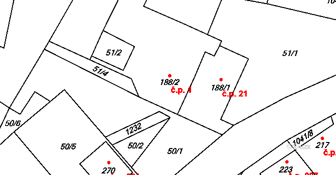 Otinoves 1 na parcele st. 188/2 v KÚ Otinoves, Katastrální mapa
