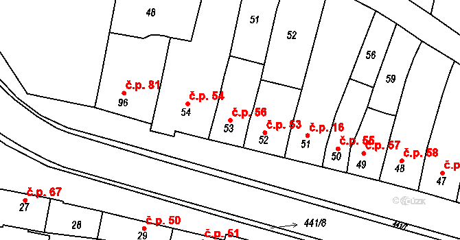 Víceměřice 56 na parcele st. 53 v KÚ Víceměřice, Katastrální mapa