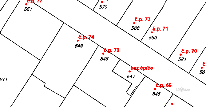 Hrádek 72 na parcele st. 548 v KÚ Hrádek u Znojma, Katastrální mapa