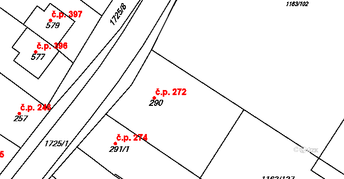 Jevišovice 272 na parcele st. 290 v KÚ Jevišovice, Katastrální mapa