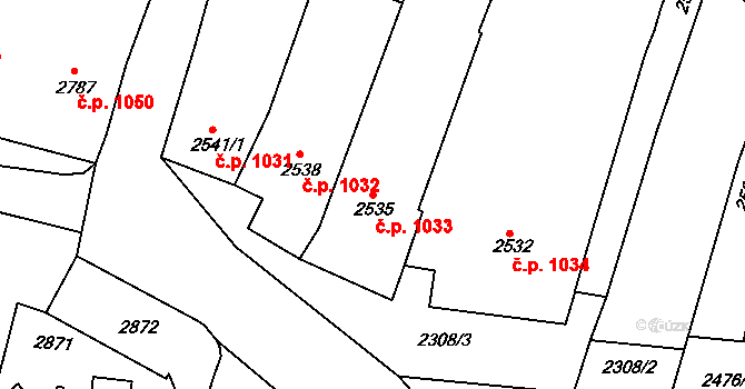 Rakšice 1033, Moravský Krumlov na parcele st. 2535 v KÚ Moravský Krumlov, Katastrální mapa