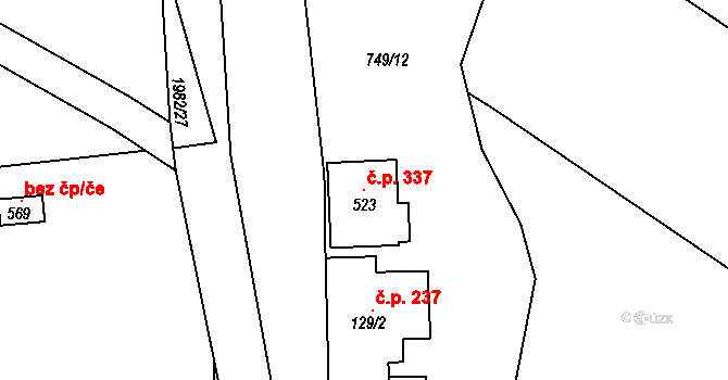 Kralice nad Oslavou 337 na parcele st. 523 v KÚ Kralice nad Oslavou, Katastrální mapa