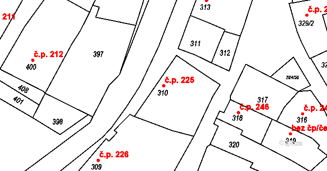 Šatov 225 na parcele st. 310 v KÚ Šatov, Katastrální mapa