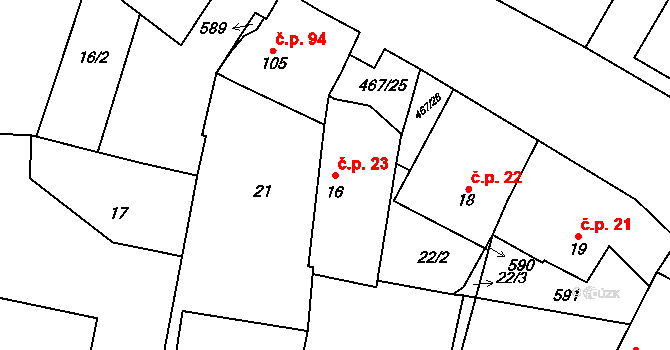 Běrunice 23 na parcele st. 16 v KÚ Běrunice, Katastrální mapa