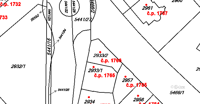 Znojmo 1766 na parcele st. 2933/2 v KÚ Znojmo-město, Katastrální mapa