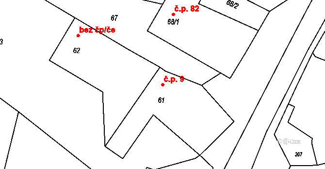 Hluzov 9, Černotín na parcele st. 61 v KÚ Hluzov, Katastrální mapa