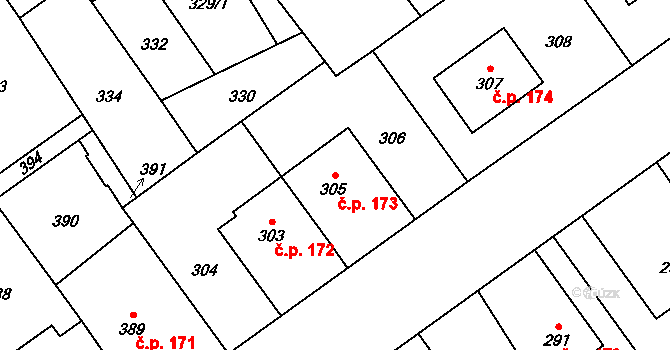 Přerov IV-Kozlovice 173, Přerov na parcele st. 305 v KÚ Kozlovice u Přerova, Katastrální mapa