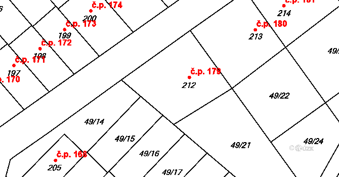 Přerov XI-Vinary 179, Přerov na parcele st. 212 v KÚ Vinary u Přerova, Katastrální mapa