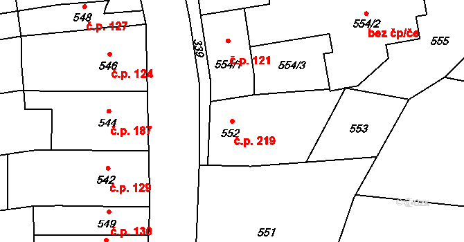 Přerov XII-Žeravice 219, Přerov na parcele st. 552 v KÚ Žeravice, Katastrální mapa