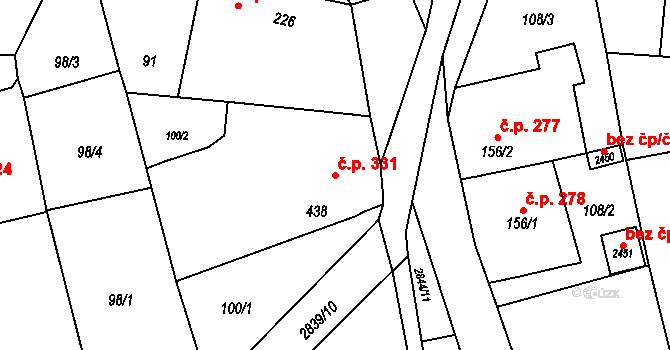 Hranice IV-Drahotuše 331, Hranice na parcele st. 438 v KÚ Drahotuše, Katastrální mapa