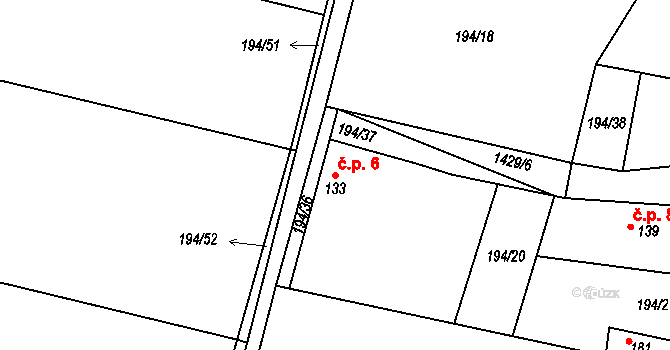 Polipsy 6, Čestín na parcele st. 133 v KÚ Polipsy, Katastrální mapa
