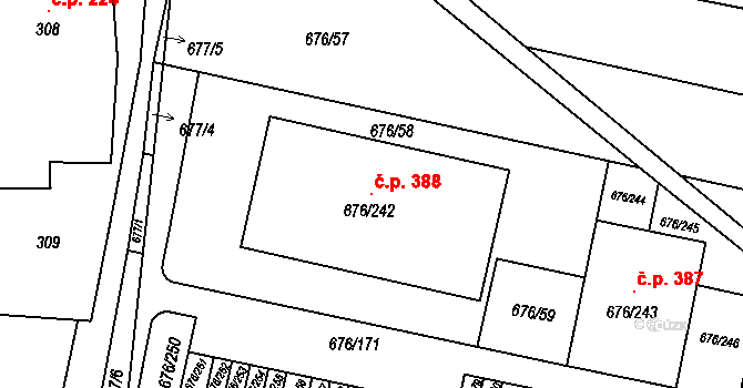 Kobylnice 388 na parcele st. 676/242 v KÚ Kobylnice u Brna, Katastrální mapa