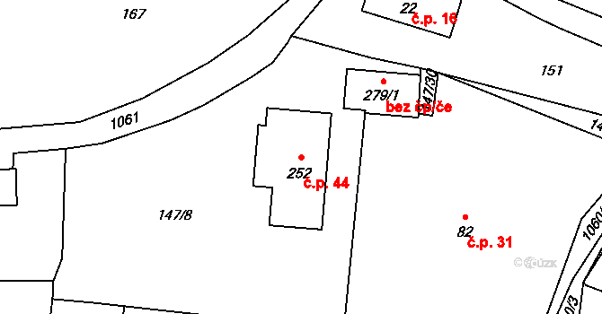 Barochov 44, Řehenice na parcele st. 252 v KÚ Malešín, Katastrální mapa
